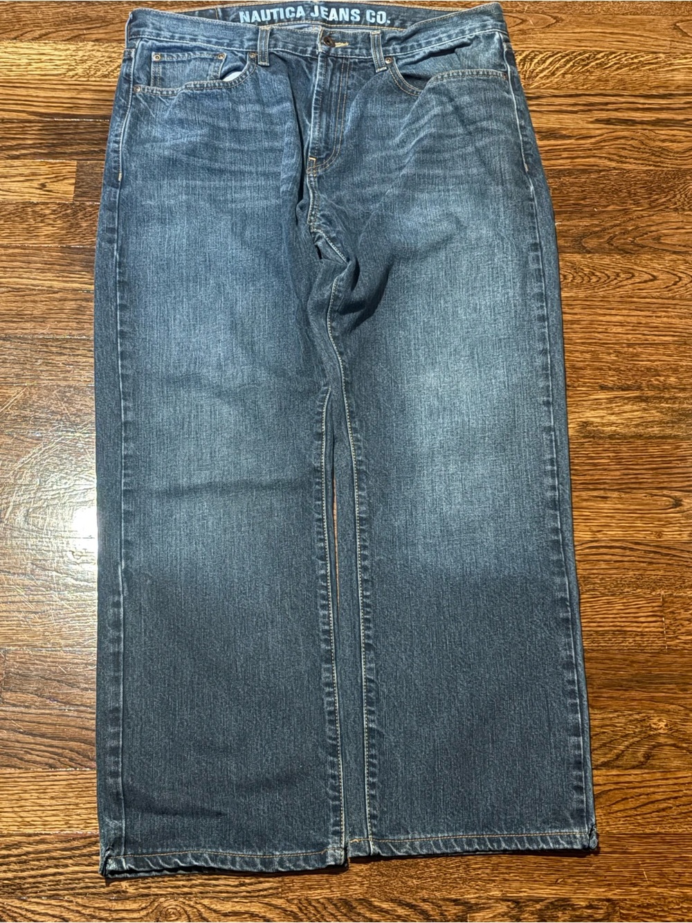 Nautica Men’s Straight Leg Jeans in Faded Blue Denim